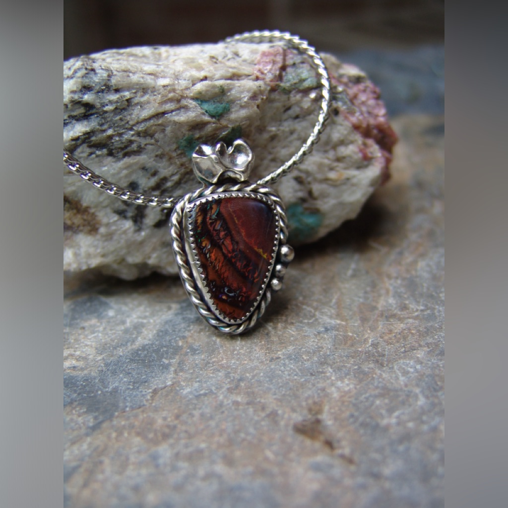 Boulder Opal 925 Sterling Silver Handmade Necklace By Sandy Robinson Jewelry